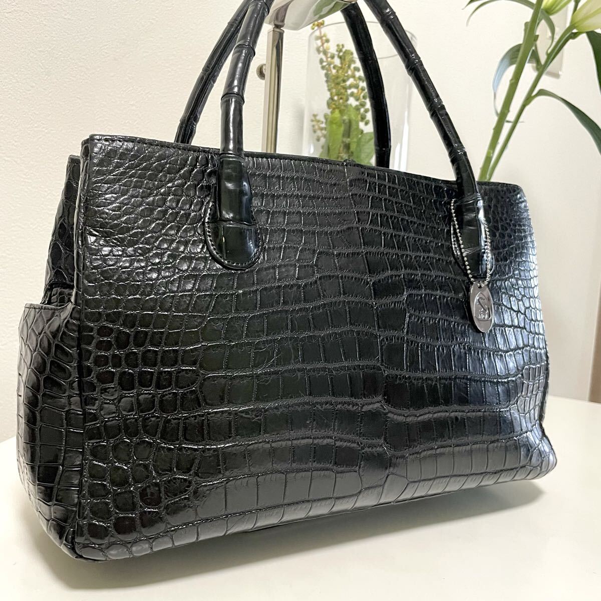 定価60万/極美品【JRA認証】マットクロコダイル トートバッグ ビジネス ブラック メンズ センター取り crocodile 本革 リアルクロコ かばん