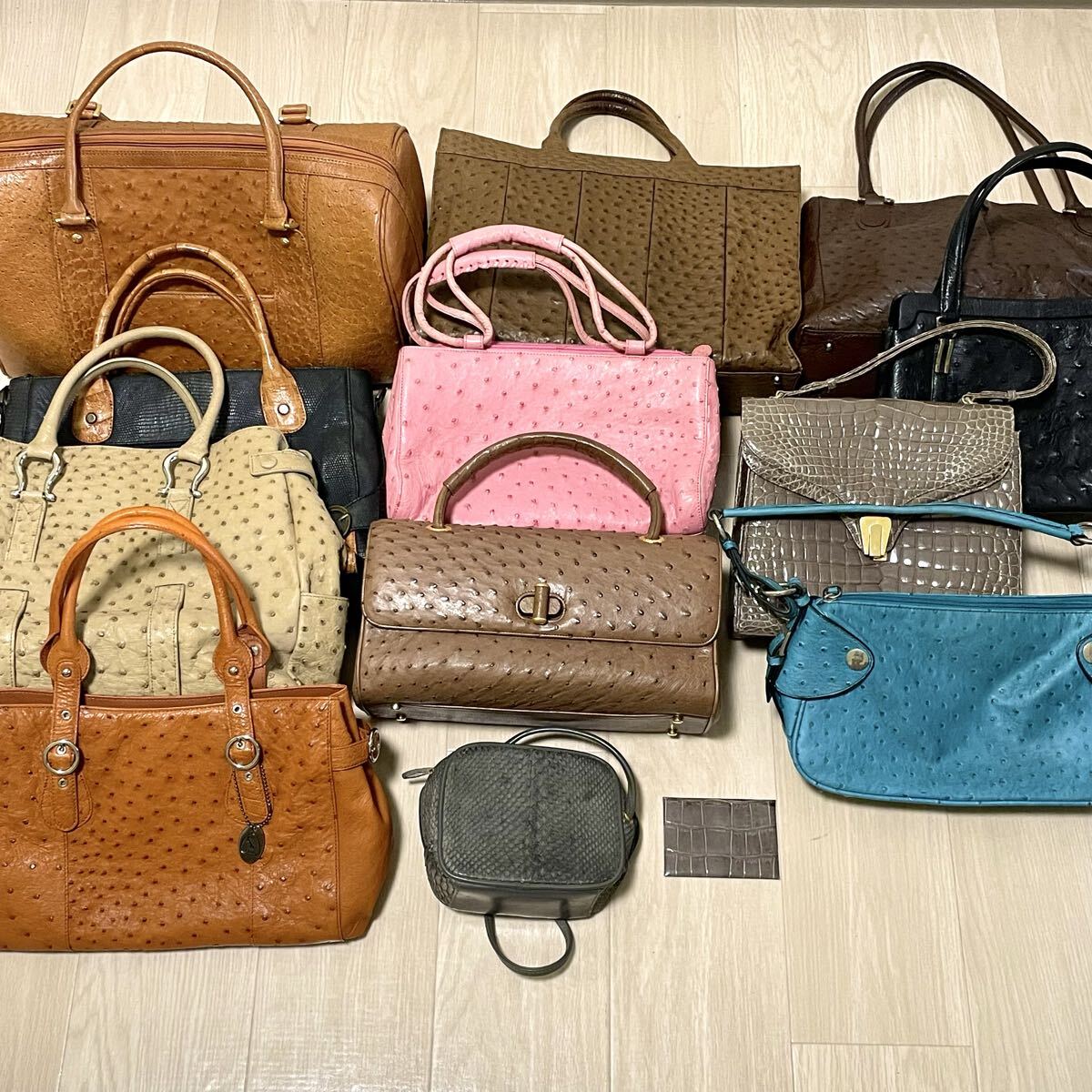 1円〜 シャイニングクロコダイル オーストリッチ ハンドバッグ 12点まとめ リアルクロコ ワニ革 ダチョウ革 ボストン ショルダー JRA含む