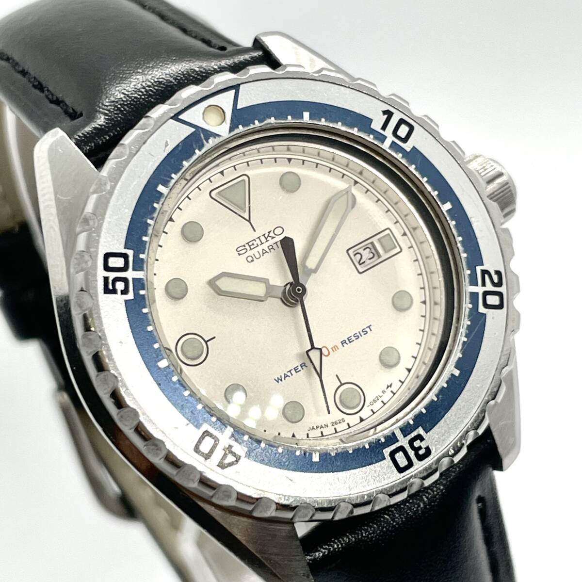 【稼働/ベルト電池新品】セイコー ダイバー デイト 青ベゼル 2625-0170 ボーイズ 3針 カレンダー SEIKO DIVERS 150M 回転ベゼル ブルー