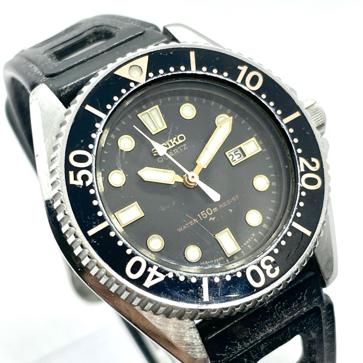 【稼働/純正ベルト】セイコー ダイバー デイト 回転ベゼル 2625-0170 ボーイズ 3針 カレンダー SEIKO DIVERS 150M 1981年製 ブラック