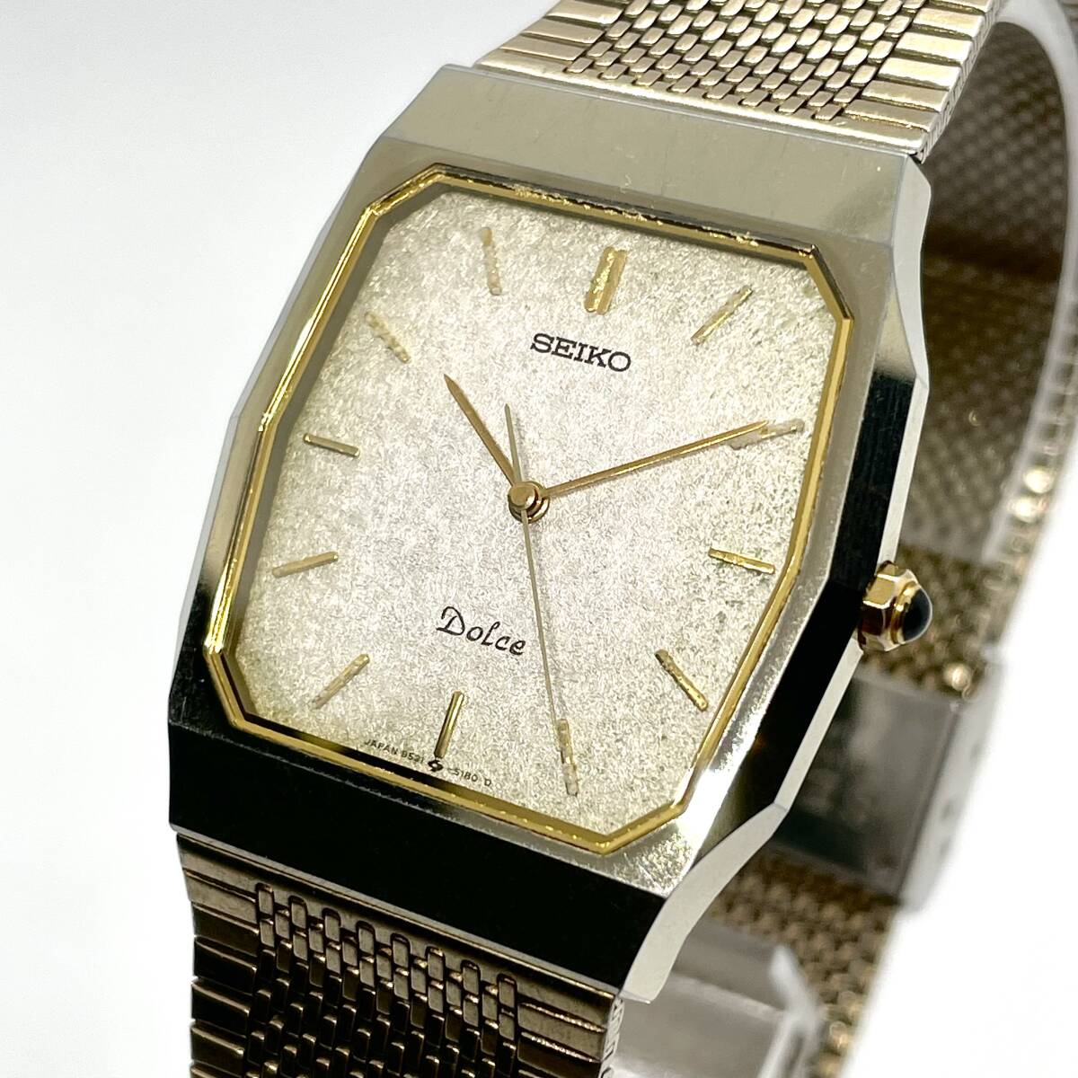 【超硬タングステン】セイコー ドルチェ レクタンギュラー スクエア タンク ゴールド 梨地ダイヤル 純正ブレス SEIKO DOLCE 9531-5150 金