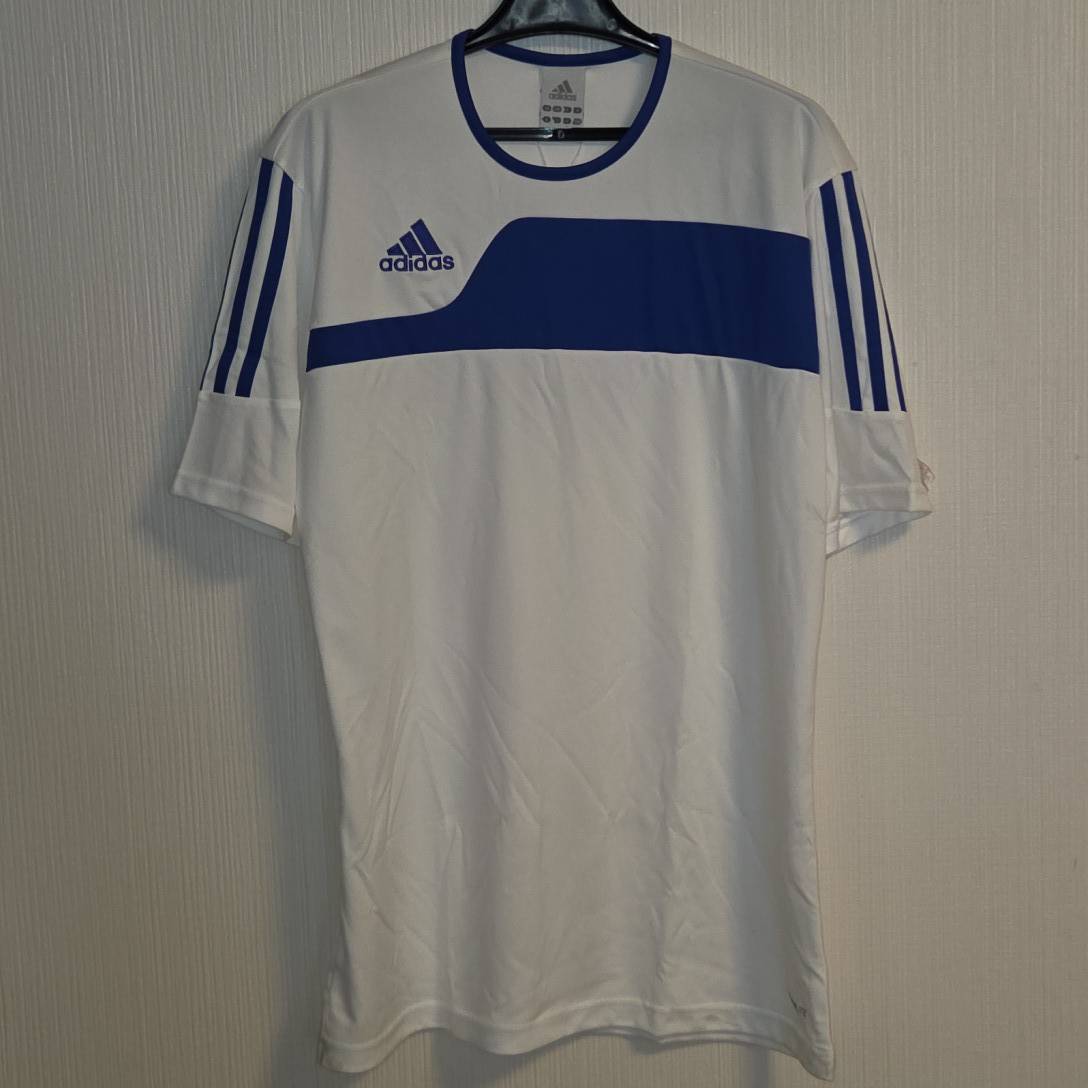タグ付　adidas アディダス サッカー ゲームシャツ 半袖 ホワイト×ブルー メンズ サイズL　若干の汚れが多数あり　B266