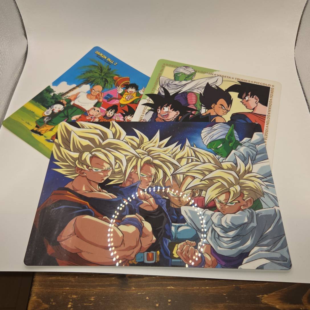 当時物ドラゴンボール Z 下敷き 3枚セット 孫悟空 ベジータ 悟飯 ピッコロ トランクス 鳥山明 レトロ　汚れ・剥がれなど有　現状品　B385