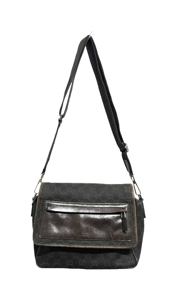 GUCCI グッチ GG柄 メッセンジャーバッグ フラップ キャンバス×レザー