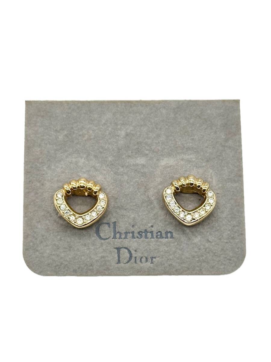 Christian Dior クリスチャンディオール ハートモチーフ ラインストーンピアス ゴールドカラー 片耳ポストぐらつき 