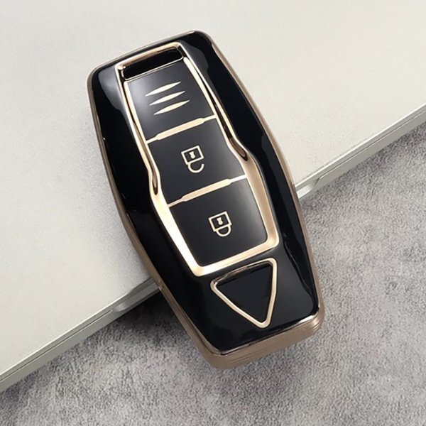 三菱 アウトランダーPHEV GN0W トライトン 専用 スマートキーケース キーカバー OUTLANDER 保護カバー 傷防止 軽量フィット設計 黒金2bN