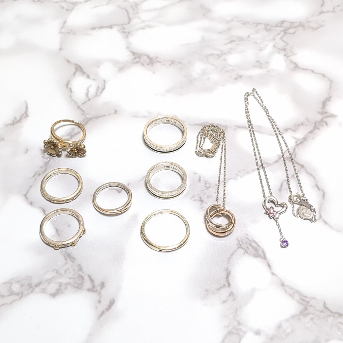 34g silver 925 シルバーK10 刻印等 銀製品 フォリフォリ 4℃ クレージュ キス リング ネックレス 一部金 まとめ アクセサリー 1円