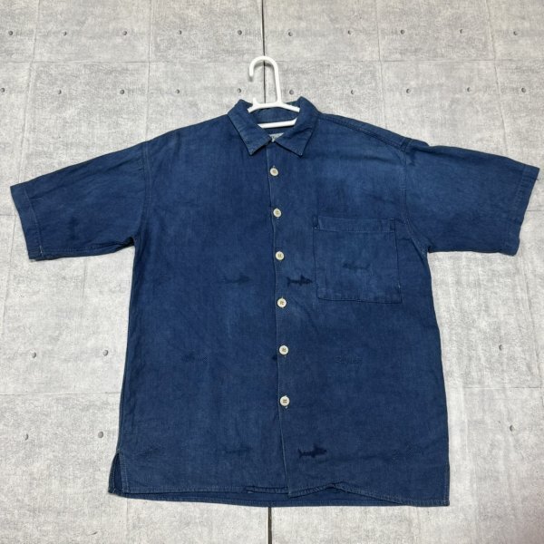Picante! 藍染め 半袖シャツ シャーク サメ 刺繍 濃紺 ピカンテ　　インディゴ ショートスリーブ 胸ポケット ボックスシルエット 石瀬8397