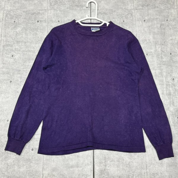 80s USA製 Hanes BEEFY-T ロンT 長袖Tシャツ ヘインズ　　80年代 vintage old カットソー パープル 無地 単色 フェード 色褪せ 石瀬8487