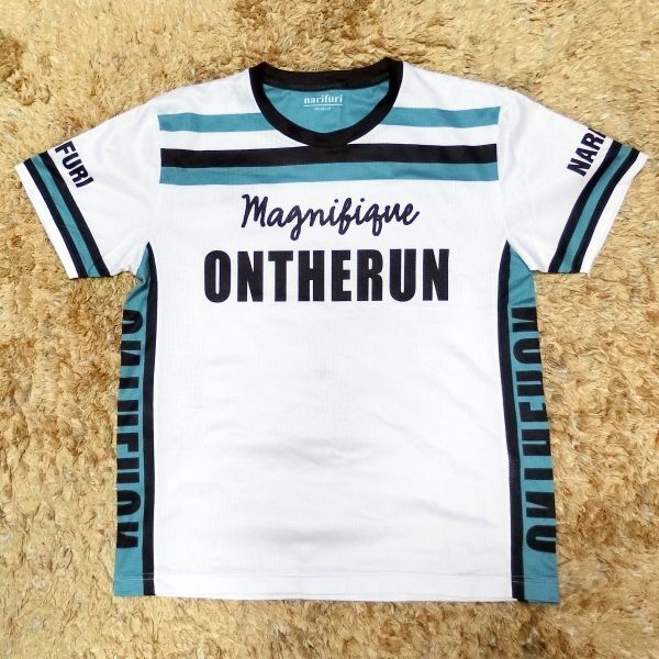 narifuri ナリフリ ONTHERUN サブライムメッシュTシャツ 半袖 M ホワイト×ブラック×ブルーグリーン