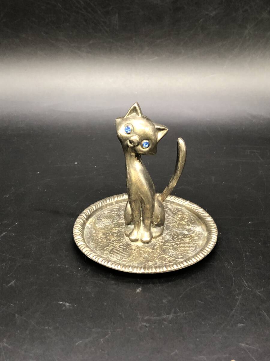 リングホルダー　猫　金属　置物　