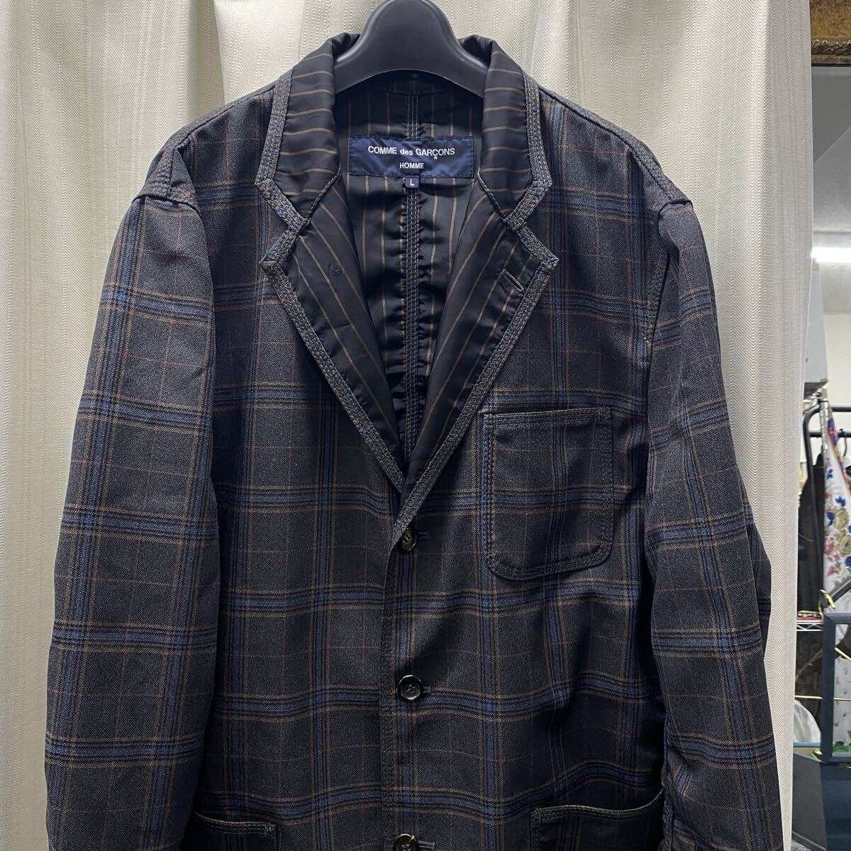 COMME des GARCONS コムデギャルソンオム　 テーラードジャケット　ダブル　チェック　メンズ　古着　Lサイズ　BSM150