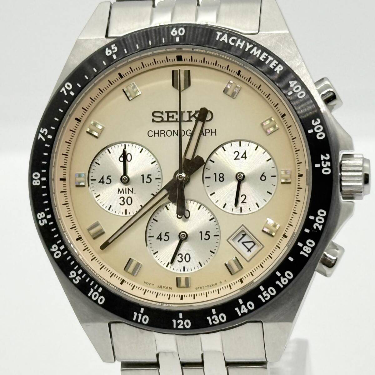 SEIKO セイコー クロノグラフ 8T63-02R0 アイボリー SBTR045 QZ メンズ 腕時計 稼働品