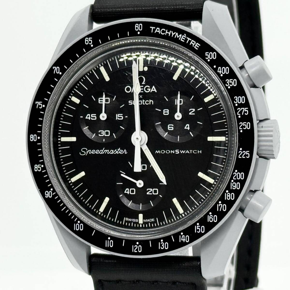 OMEGA オメガ ×スウォッチ スピードマスター ミッション トゥ ザ ムーン SO33M100 ブラック QZ メンズ 腕時計 稼働品