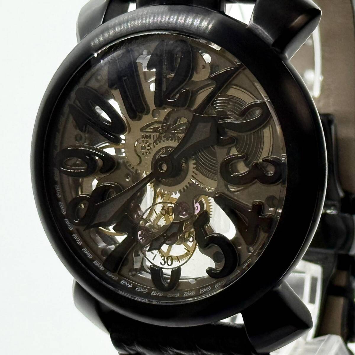 Gaga Milano ガガ・ミラノ マヌアーレ48 スケルトン文字盤 手巻き メンズ 腕時計 稼働品