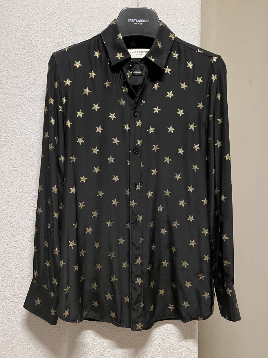 SAINT LAURENT PARIS サンローラン パリ 　 スター柄　シャツ　シルク　　F34　 　中古