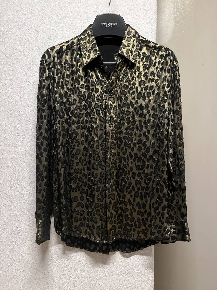 SAINT LAURENT PARIS サンローラン パリ 　 レオパード　シャツ　シルク系　　F34　 　中古