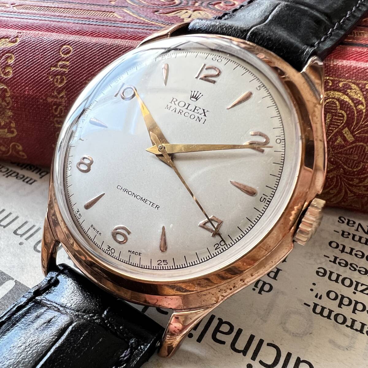 rolex ロレックス　マルコーニ　marconi　1910ビッグサイズ37ｍｍ　18KGP　手巻き　動作良好　　メンズ腕時計　