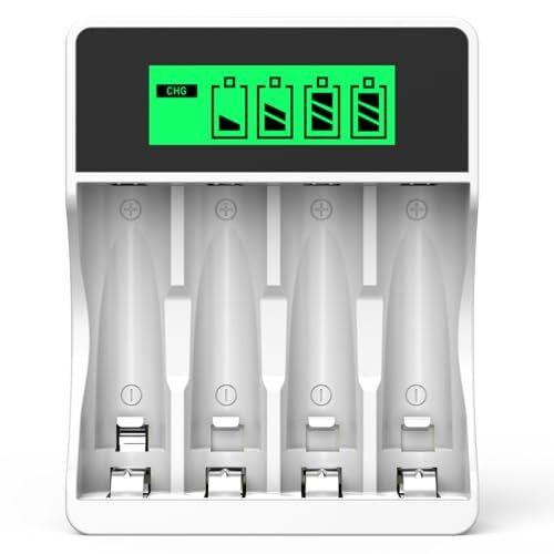 電池充電器 電池充電器 1.5Vリチウム/1.2Vニッケル水素 単3 単4充電池に対応 LCD充電表示 4本同時独立充電可能 単3