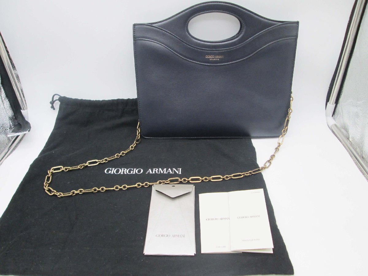 ◆【美品】 GIORGIO ARMANI ジョルジオアルマーニ 2way バッグ セカンドバッグ クラッチバッグ ハンドバック チェーンショルダー 黒◆/T