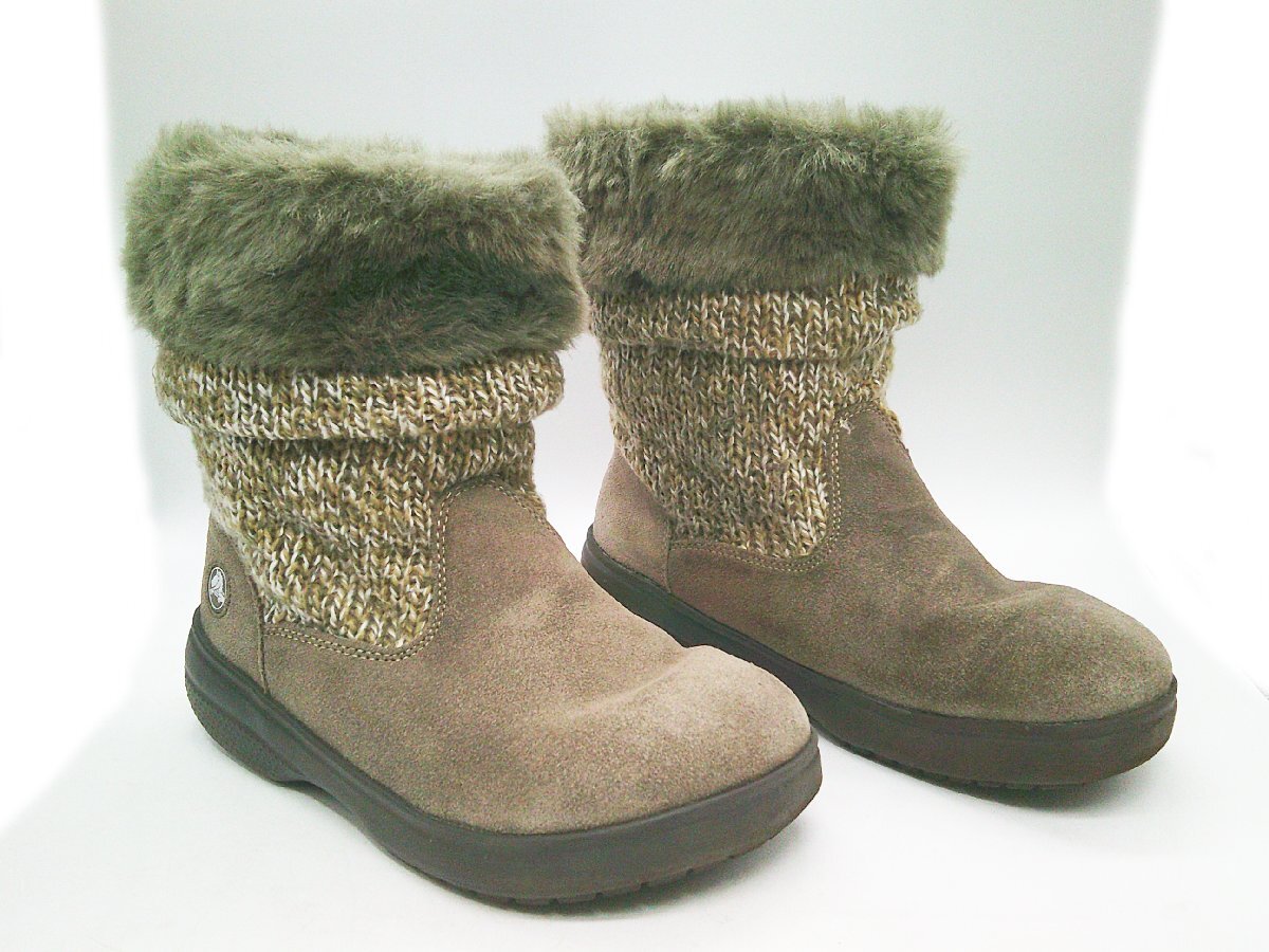 ★Crocs クロックス Cozycrocs Bootie w7 コージークロックスブーティー 24㎝ レディース ニット ボア ショートブーツ CANVAS/WALNUT★/Ｈ