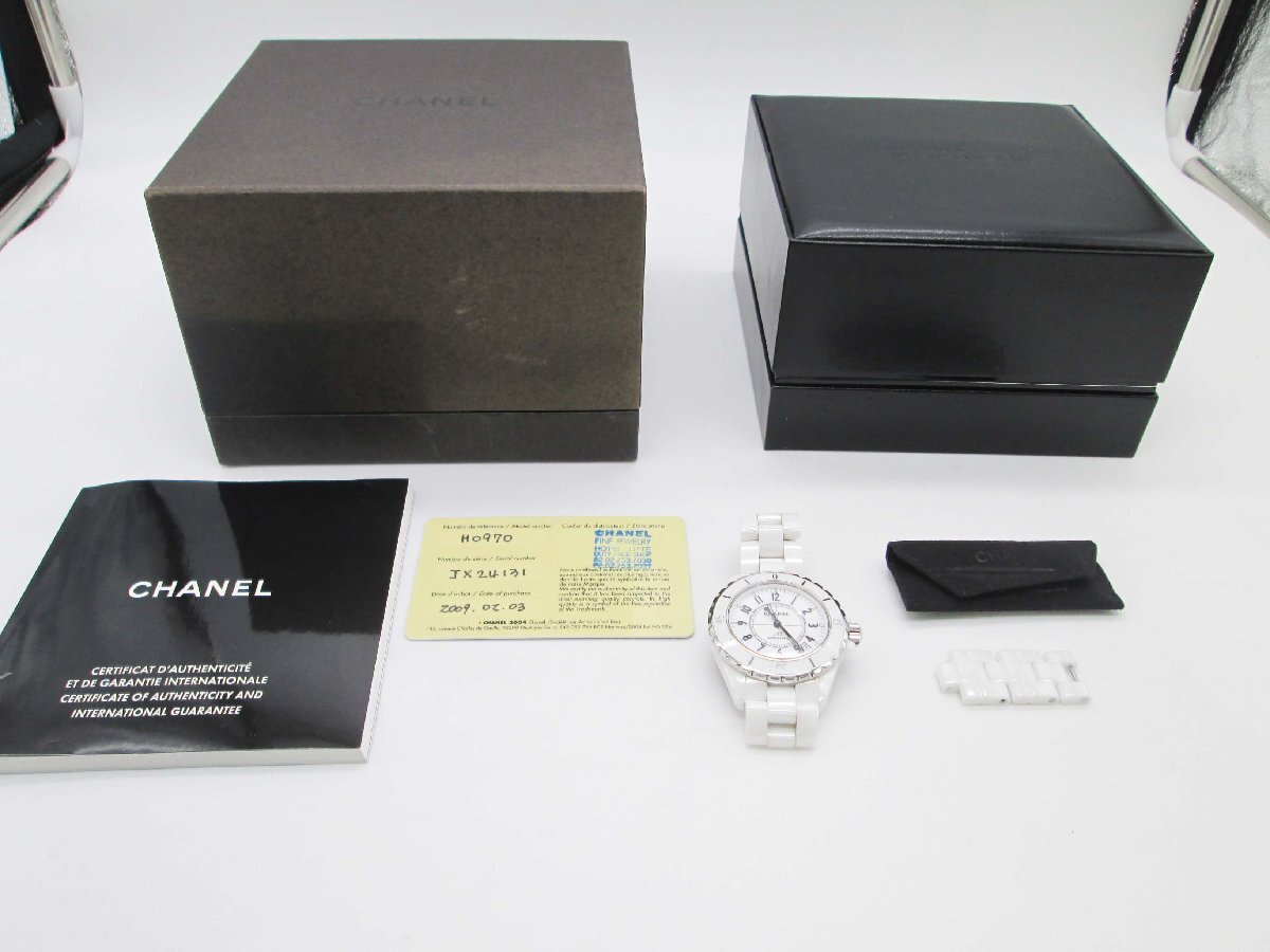 ◆【稼働品】 CHANEL シャネル J12 Automatic オートマティック 自動巻き 白 H0970 サイズ38ミリ 箱・付属品付き 腕時計 メンズ◆/T