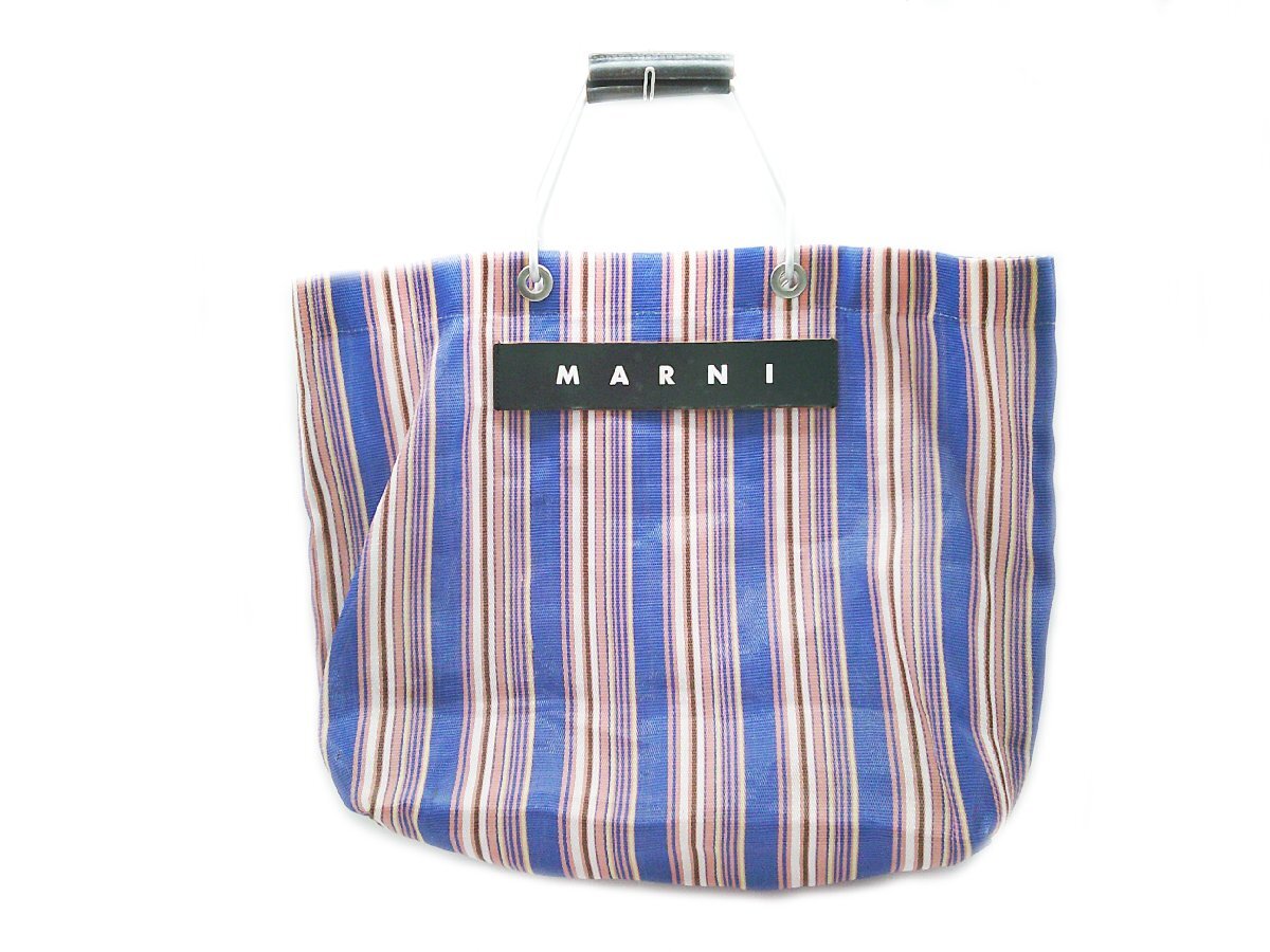 ★MARNI マルニ フラワーカフェ トートバッグ ストライプ メッシュ★/Ｈ
