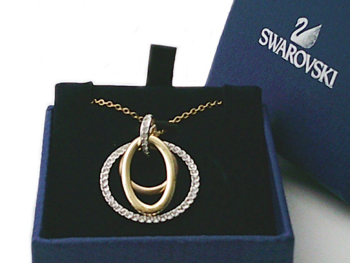 □SWAROVSKI スワロフスキー 3連トップ ネックレス レディース アクセサリー 箱付□/F