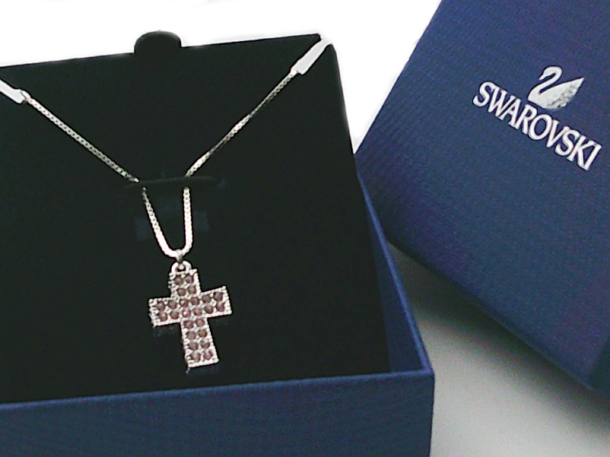 2□SWAROVSKI スワロフスキー 十字架トップ ネックレス レディース アクセサリー 箱付□/F