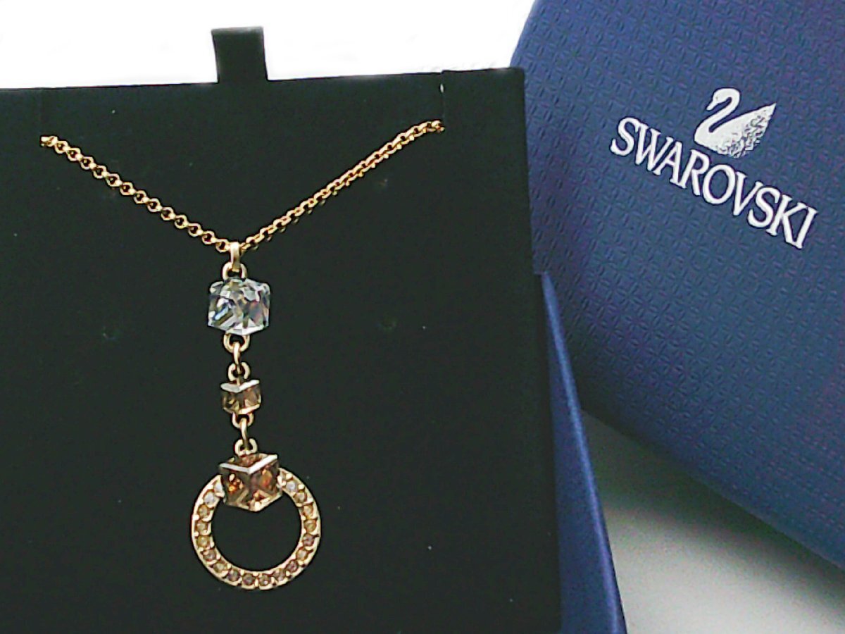 3□SWAROVSKI スワロフスキー Geometric ネックレス サークル キューブ レディース アクセサリー 箱付□/F