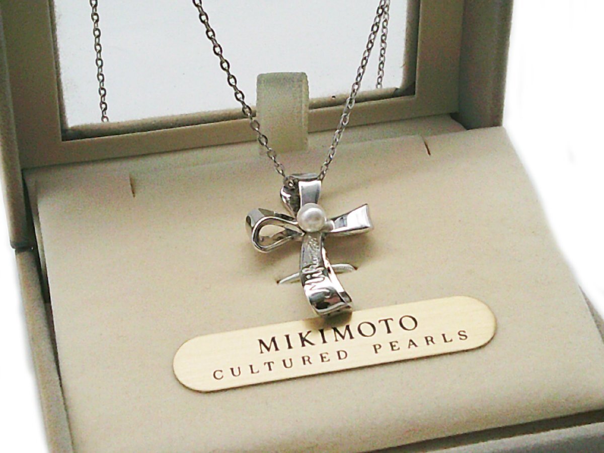 □MIKIMOTO ミキモト JAL シルバーリボンペンダント H86708 STERLING ネックレス レディース アクセサリー□/F