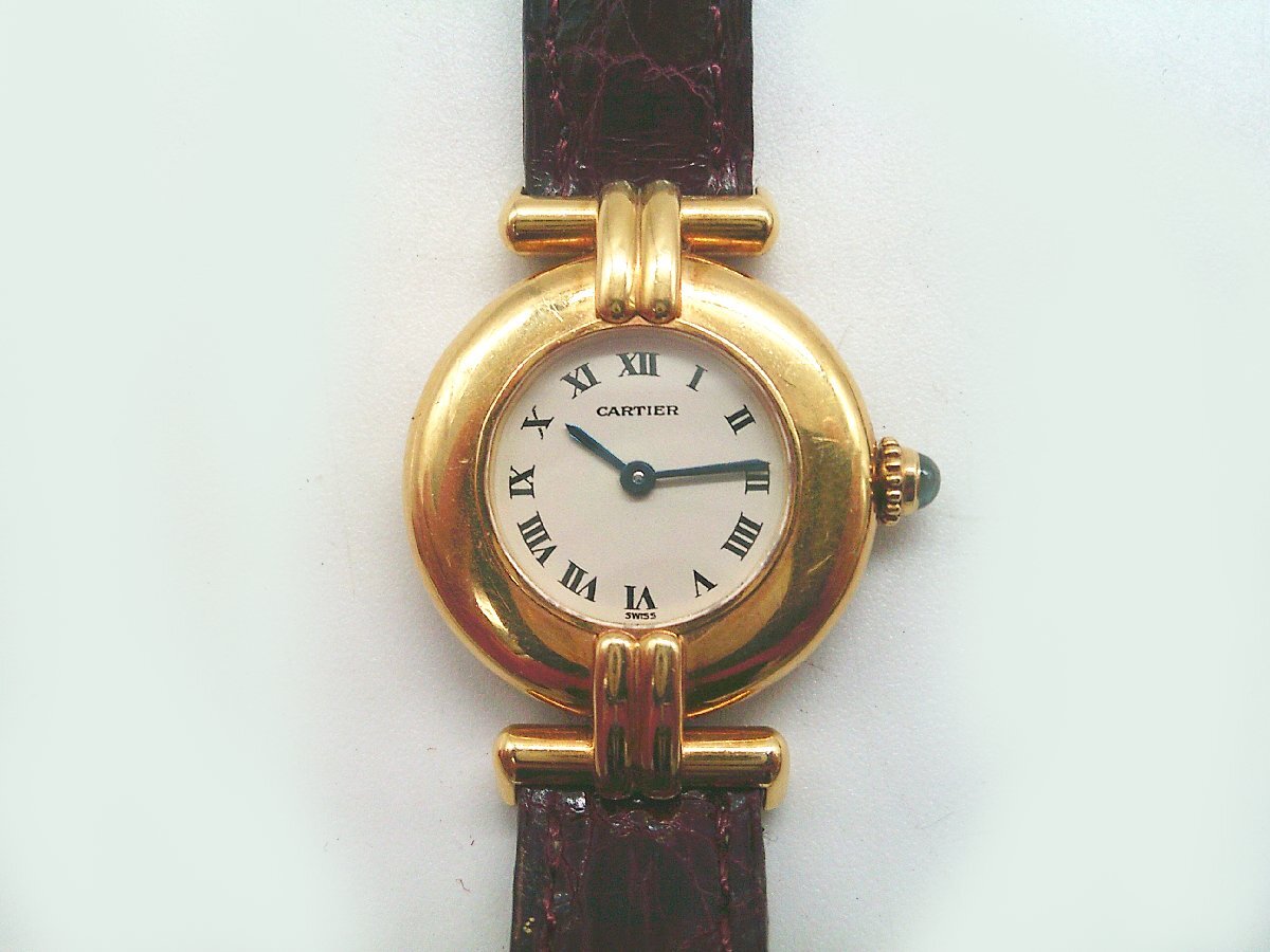 ■【難あり】Cartier カルティエ 881095 マストコリゼ クォーツ 腕時計 18K 金無垢 イエロー ゴールド レディース 純正ベルト 尾錠付き■/A