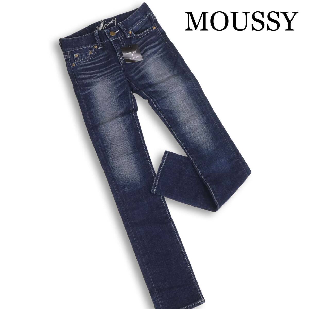 【新品 未使用】 MOUSSY マウジー USED加工★ スキニー ストレッチ デニム パンツ ジーンズ Sz.23 レディース