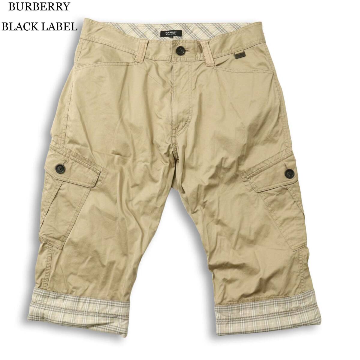 BURBERRY BLACK LABEL バーバリー ブラックレーベル 春夏★ ノバチェック スリム カーゴ クロップド パンツ Sz.82 メンズ
