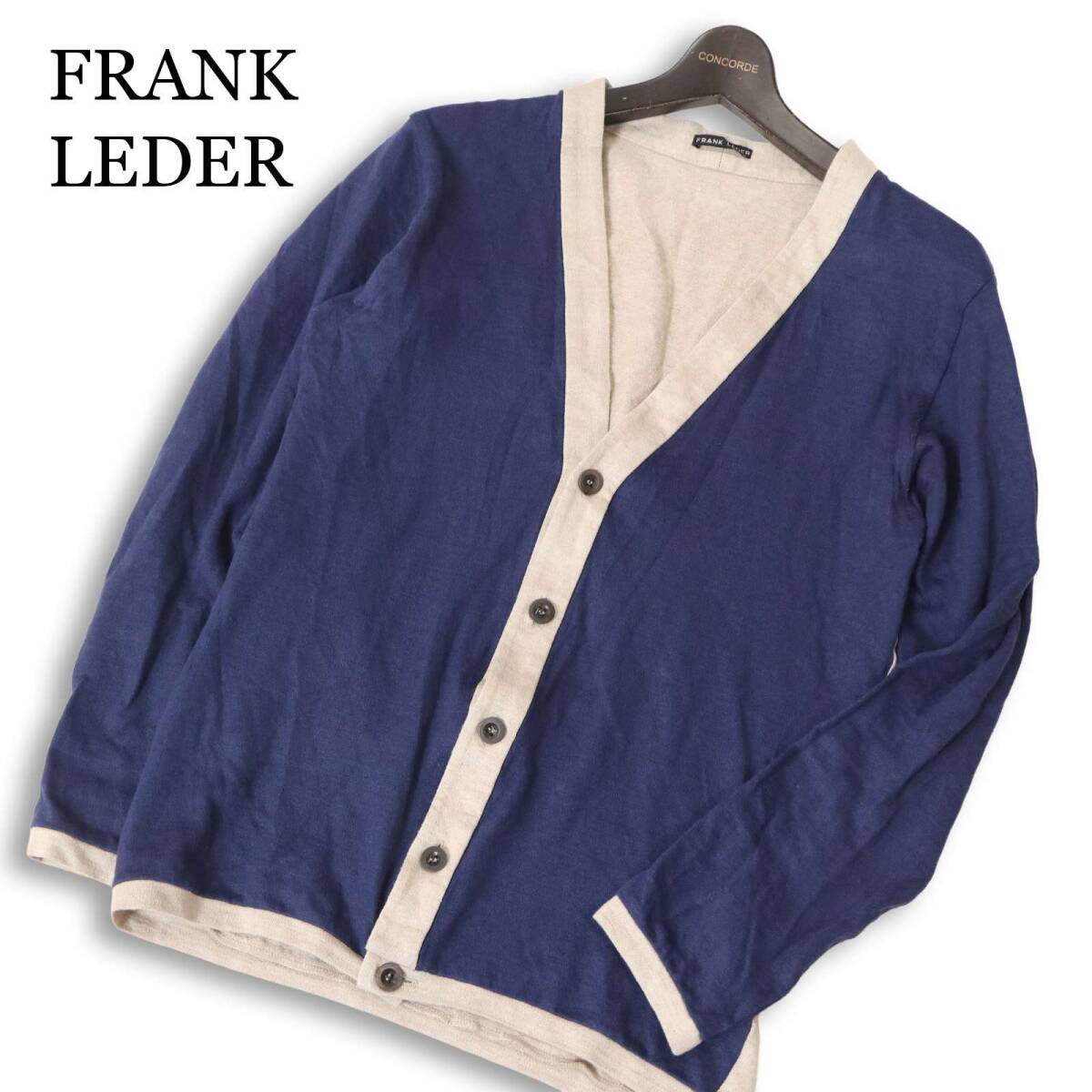 ドイツ製★ FRANK LEDER フランクリーダー 春夏 麻100%★ リネン 切替 バイカラー サマー カーディガン Sz.M メンズ