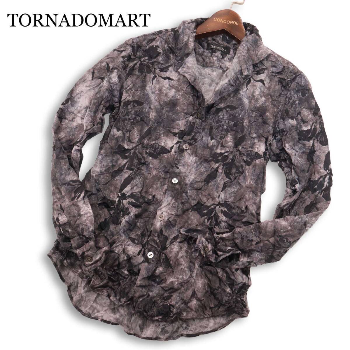 TORNADOMART トルネードマート 通年 シワ加工★ 長袖 花柄 ストーム フラワー総柄 スリム シャツ 日本製 Sz.M メンズ