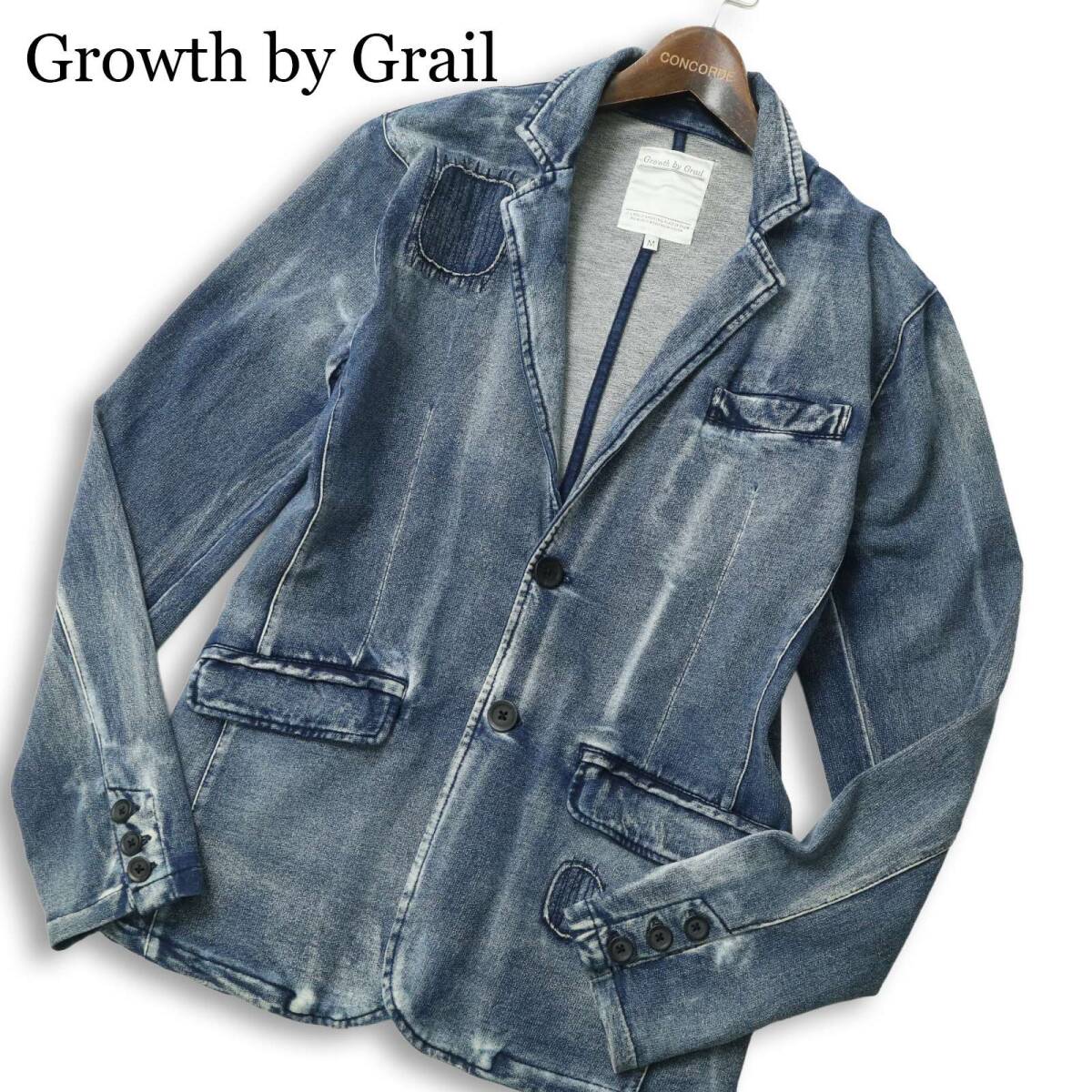 Growth by Grail グロースバイグレイル 通年★ スウェット デニム ダメージ リペア加工 テーラード ジャケット Sz.M メンズ