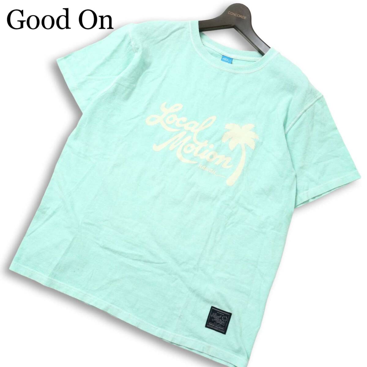 Good On グッドオン 春夏★ 半袖 プリント ヤシの木 ウォッシュ加工 Tシャツ 日本製 カットソー Sz.L メンズ