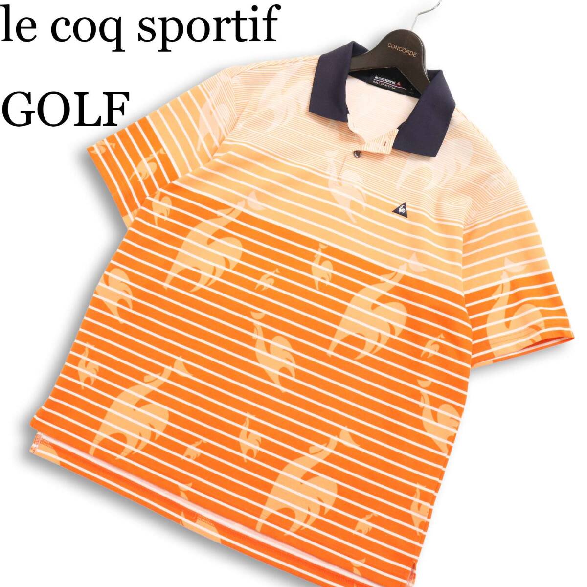 le coq sportif GOLF ルコック スポルティフ ゴルフ 春夏★ 半袖 ボーダー ロゴ 総柄 ポロシャツ Sz.L メンズ