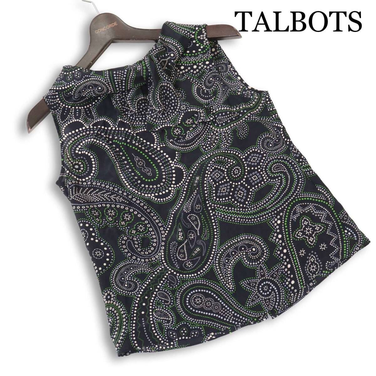 TALBOTS タルボット 春夏★ シルク ノースリーブ フリル ペイズリー 総柄 ブラウス Sz.S レディース