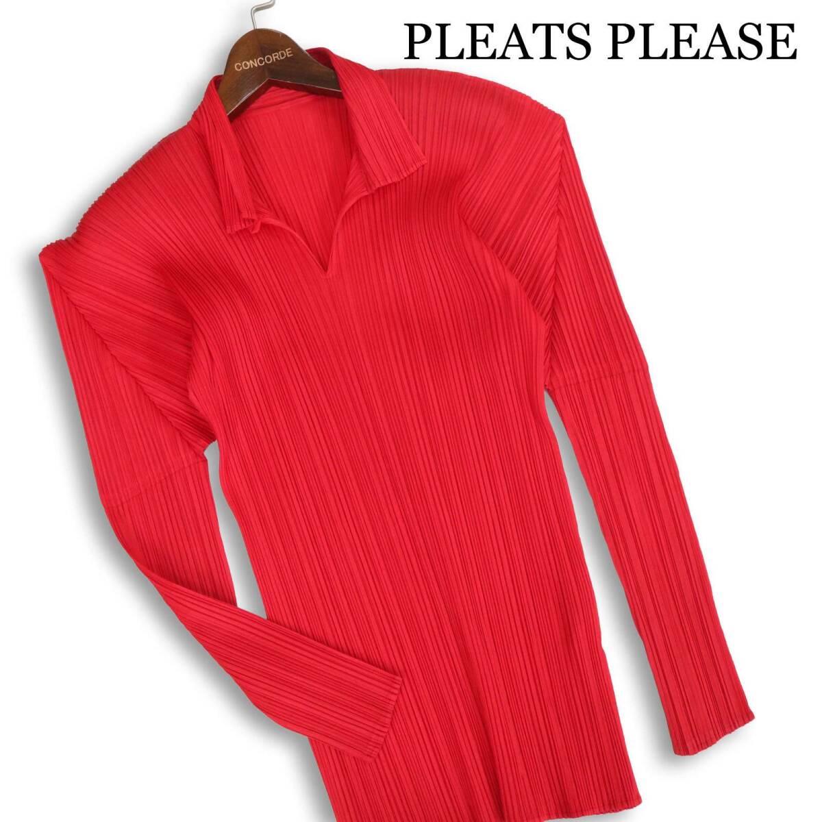 PLEATS PLEASE プリーツプリーズ イッセイミヤケ 長袖 プリーツ プルオーバー ブラウス カットソー Sz.4　レディース 赤