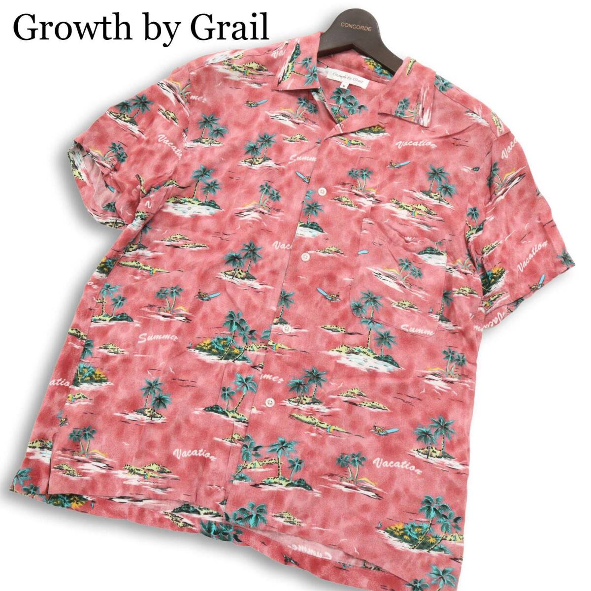 Growth by Grail グロースバイグレイル 春夏★ 半袖 総柄 トロピカル オープンカラー アロハ シャツ Sz.M メンズ