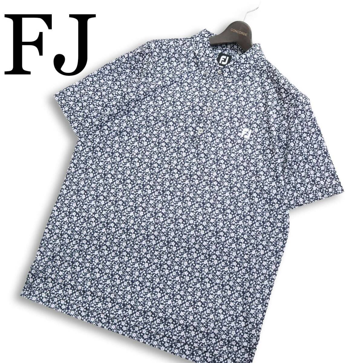 FJ FOOT JOY フットジョイ ゴルフ 春夏★ 半袖 ストレッチ 花柄 総柄 ボタンダウン ポロシャツ 大きいサイズ Sz.2XL メンズ