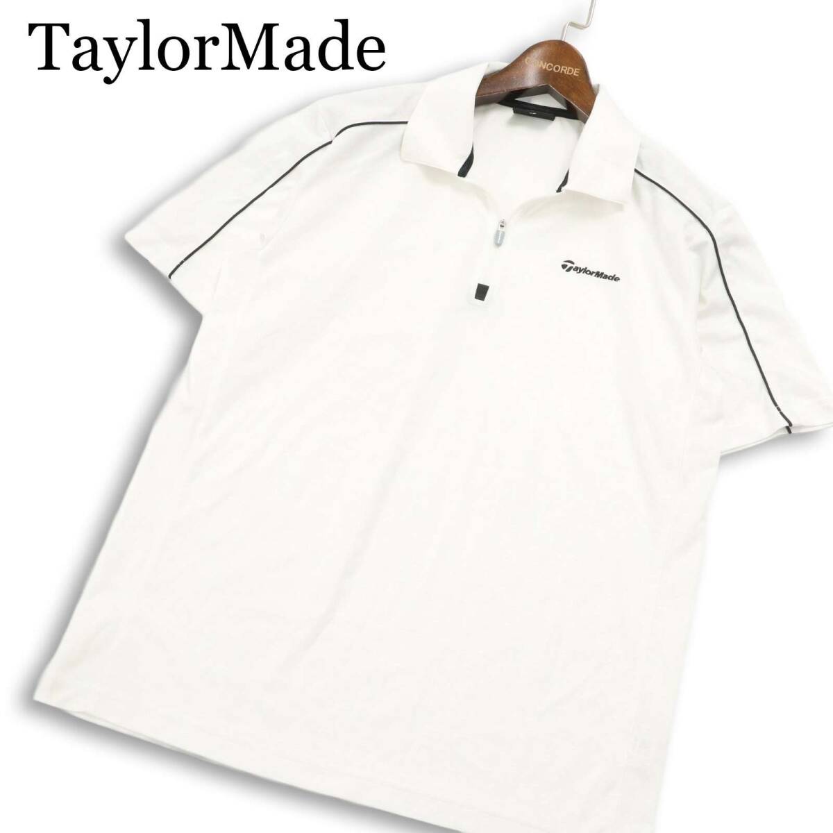 TaylorMade テーラーメイド ゴルフ 春夏★ 半袖 ハーフジップ ロゴ刺繍 ポロシャツ Sz.M メンズ 白