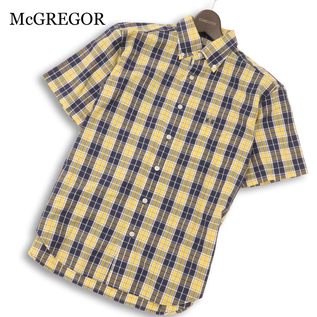 McGREGOR マクレガー 春夏★ 半袖 チェック柄 ロゴ刺繍 ボタンダウン シャツ Sz.L メンズ