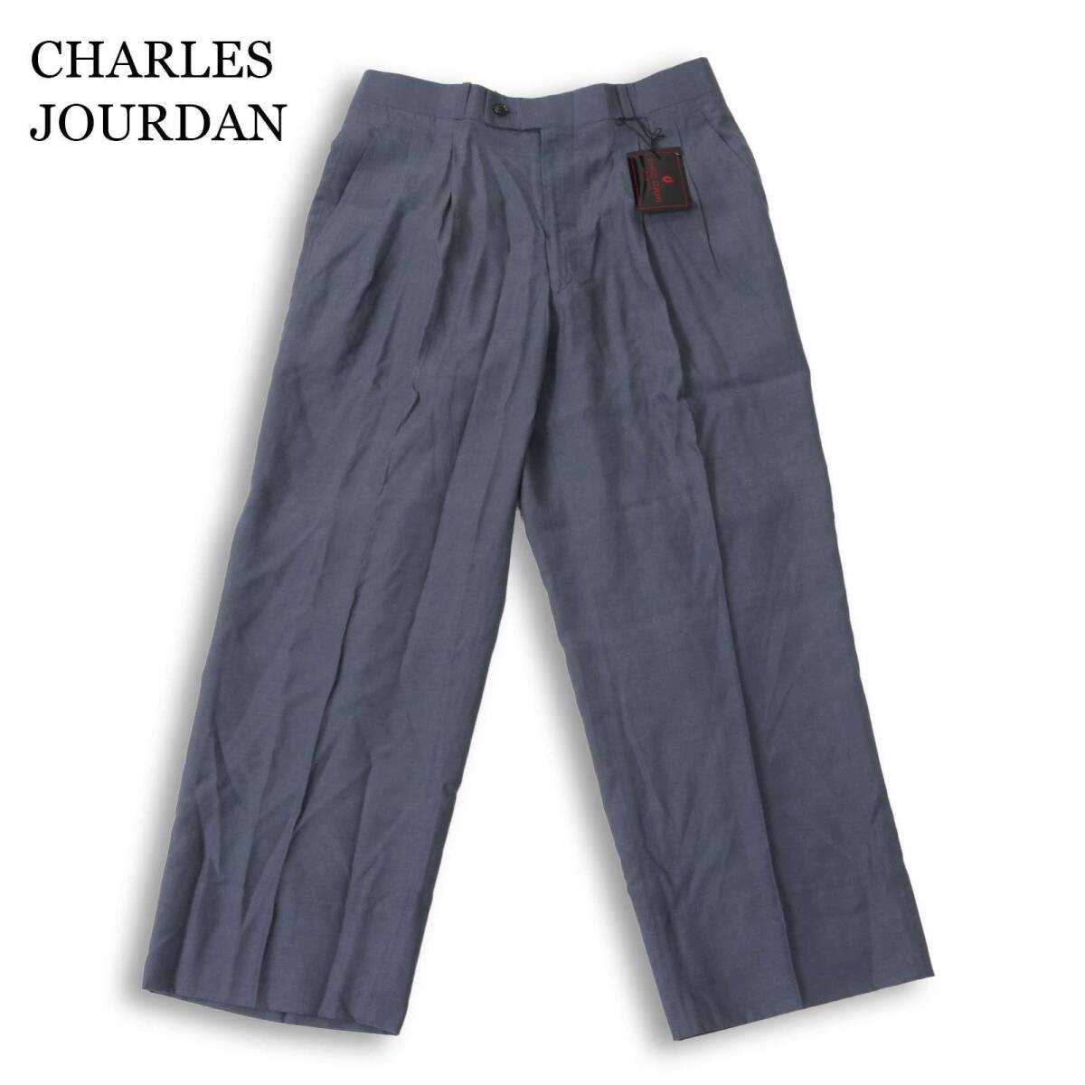 【新品 未使用】 CHARLES JOURDAN シャルル ジョルダン 春夏★ シルク タック スラックス パンツ 日本製 Sz.82 メンズ