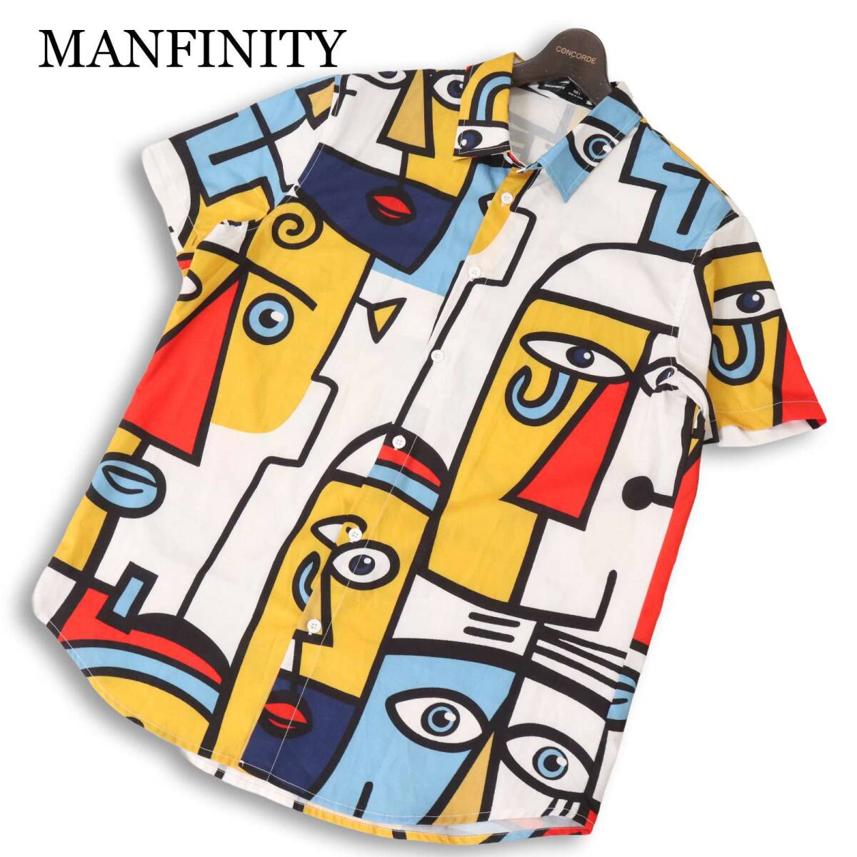 MANFINITY マンフィニティ 春夏★ 半袖 総柄 抽象画 フェイスプリント シャツ Sz.L メンズ