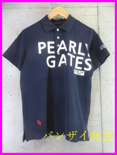 【送料300円可】55s828◆日本製◆PEARLY GATES パーリーゲイツ ロゴプリント 半袖ポロシャツ 3/ゴルフジャケット/ニットセーター/パンツ
