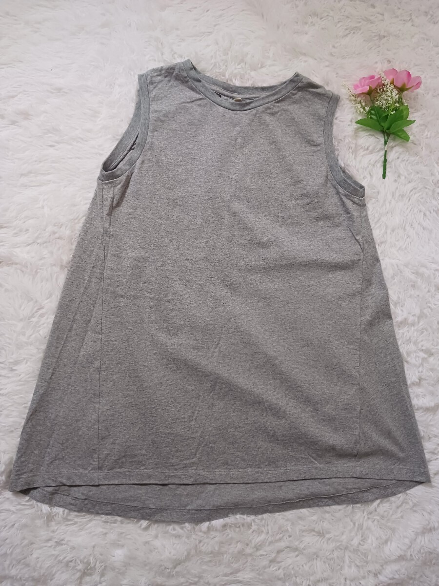 【美品】 グレー ノースリーブ チュニック 無地　レディースM　COTTON