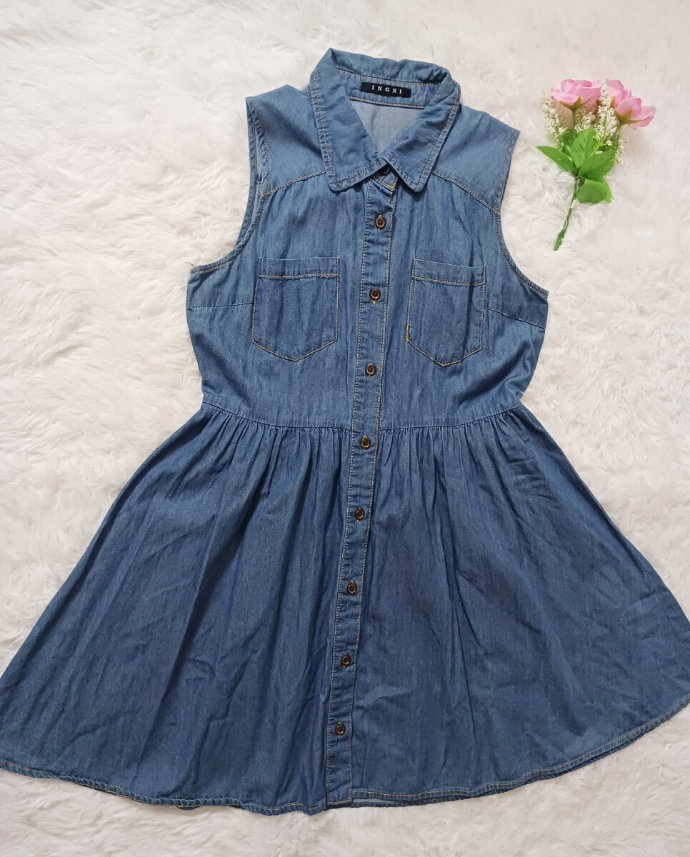 【美品】INGNI　デニム　ノースリーブミニワンピース　レディースMサイズ　COTTON